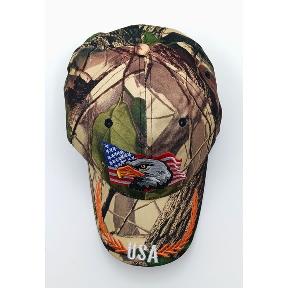 USA American Flag Eagle Patriotic Baseball Hat Cap Trucker Mossy Oak Camo Adjust - Picture 4 of 8